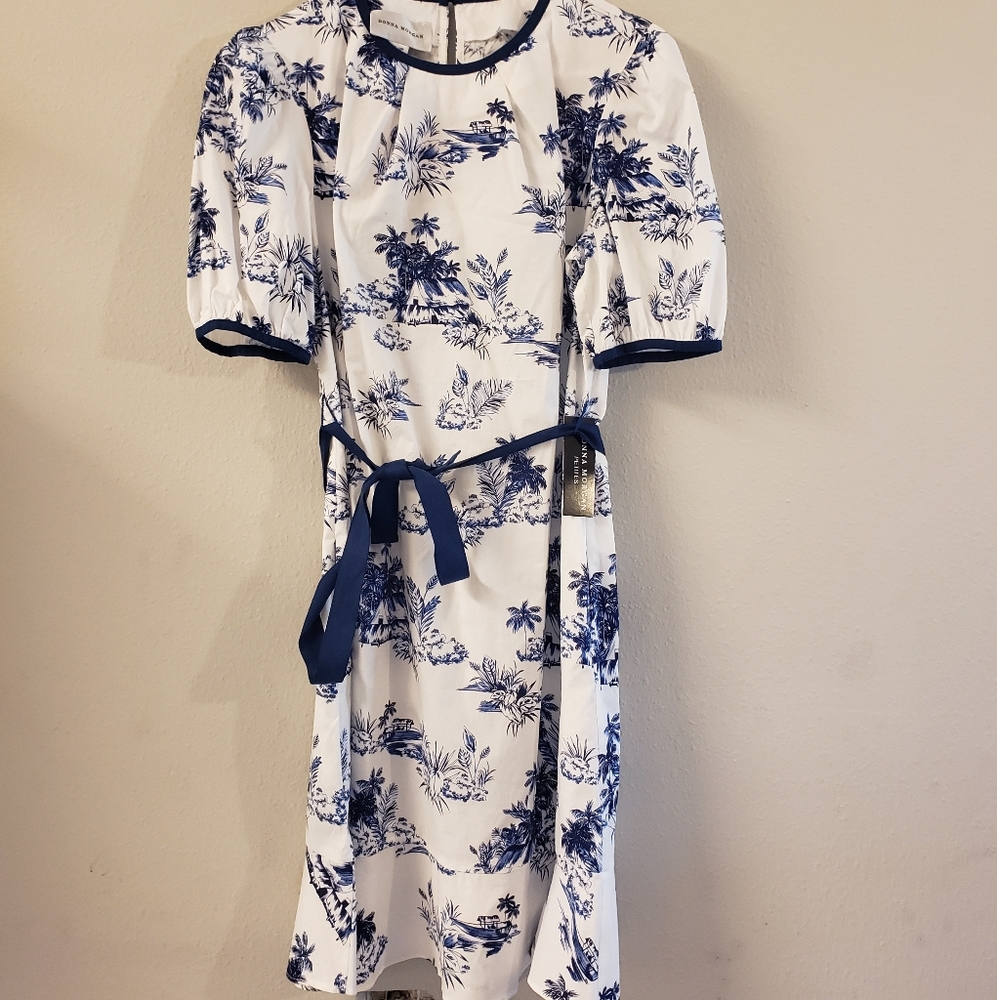 Donna Morgan poplin dress in blue and white 12P